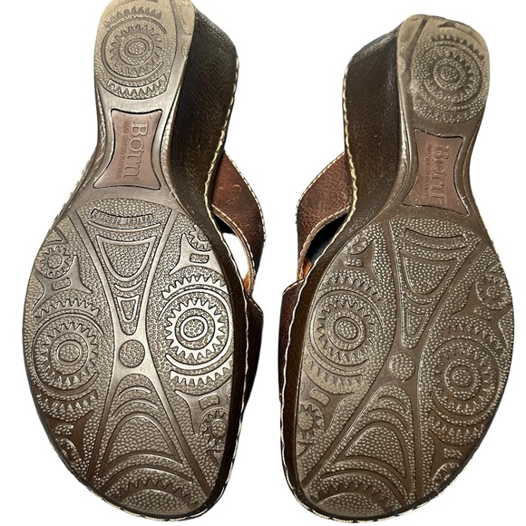 Born Virden Brown Leather Wedge Heel Sandal Size 10 - Picture 3 of 7